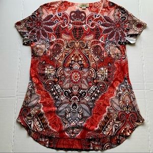 One World Apparel Top,
Embellished Print, Short Sleeve Round Neck, Western, Boho